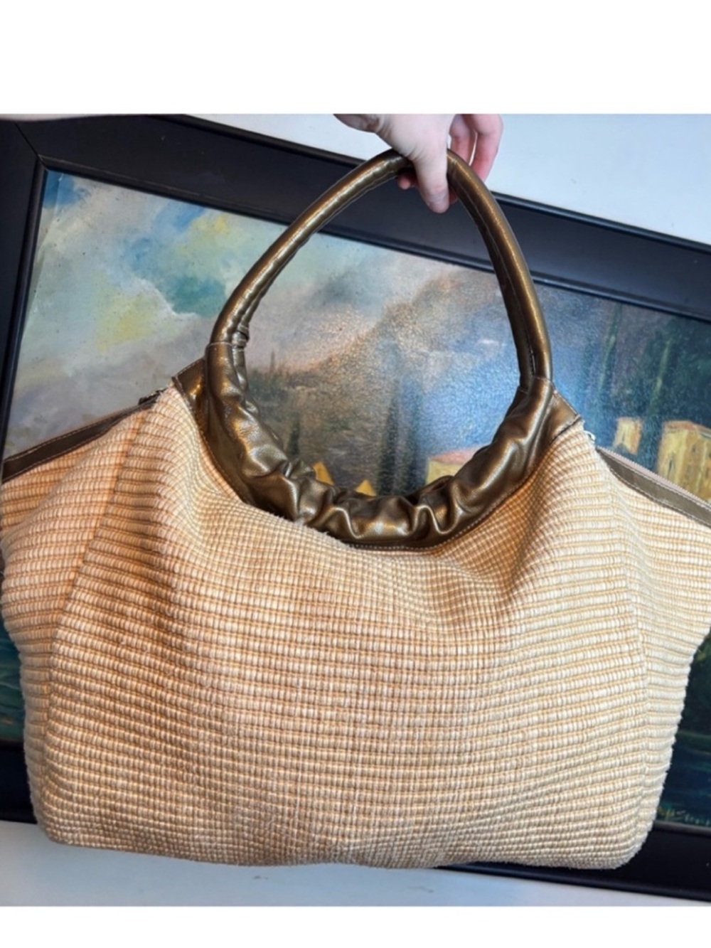 FURLA Authentic Vintage Straw Hobo Shoulder Bag Italian Leather 🤎🌾👜 - Picture 2 of 15